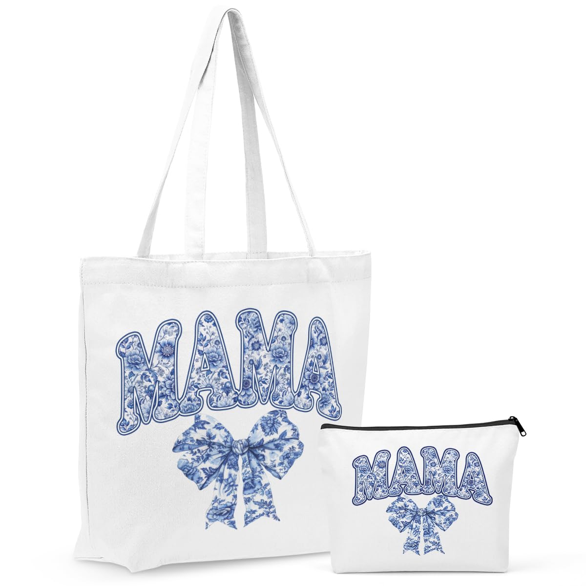 GHUSDFM Wetern Bow Mom Gifts Canvas Tote Bag Makeup Bag, Western Gifts for Women Cowgirl Birthday Grocery Cosmetic Bags