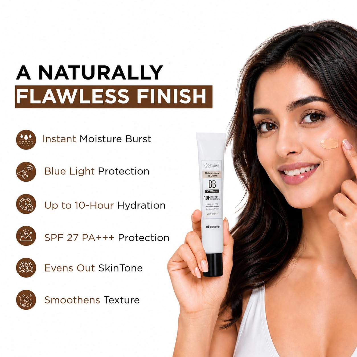 Spawake Moisture Glow BB Cream 02 Natural Beige β Natural looking Coverage, 10-Hour Hydration, SPF27/PA+++, Blue Light Protection, J-Beauty Formula for All Skin Types, 30g 3
