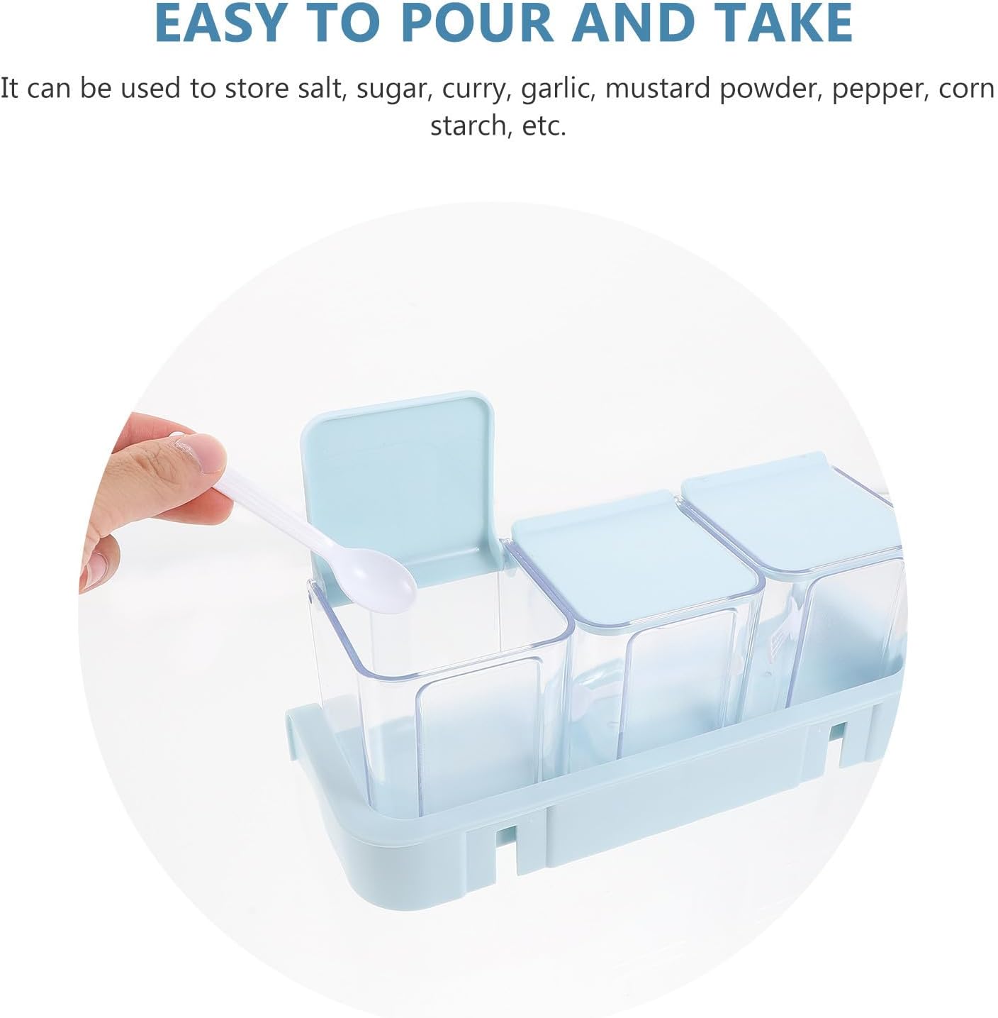 Square Seasoning Storage Container Set with Lid, PP Blue Organizer