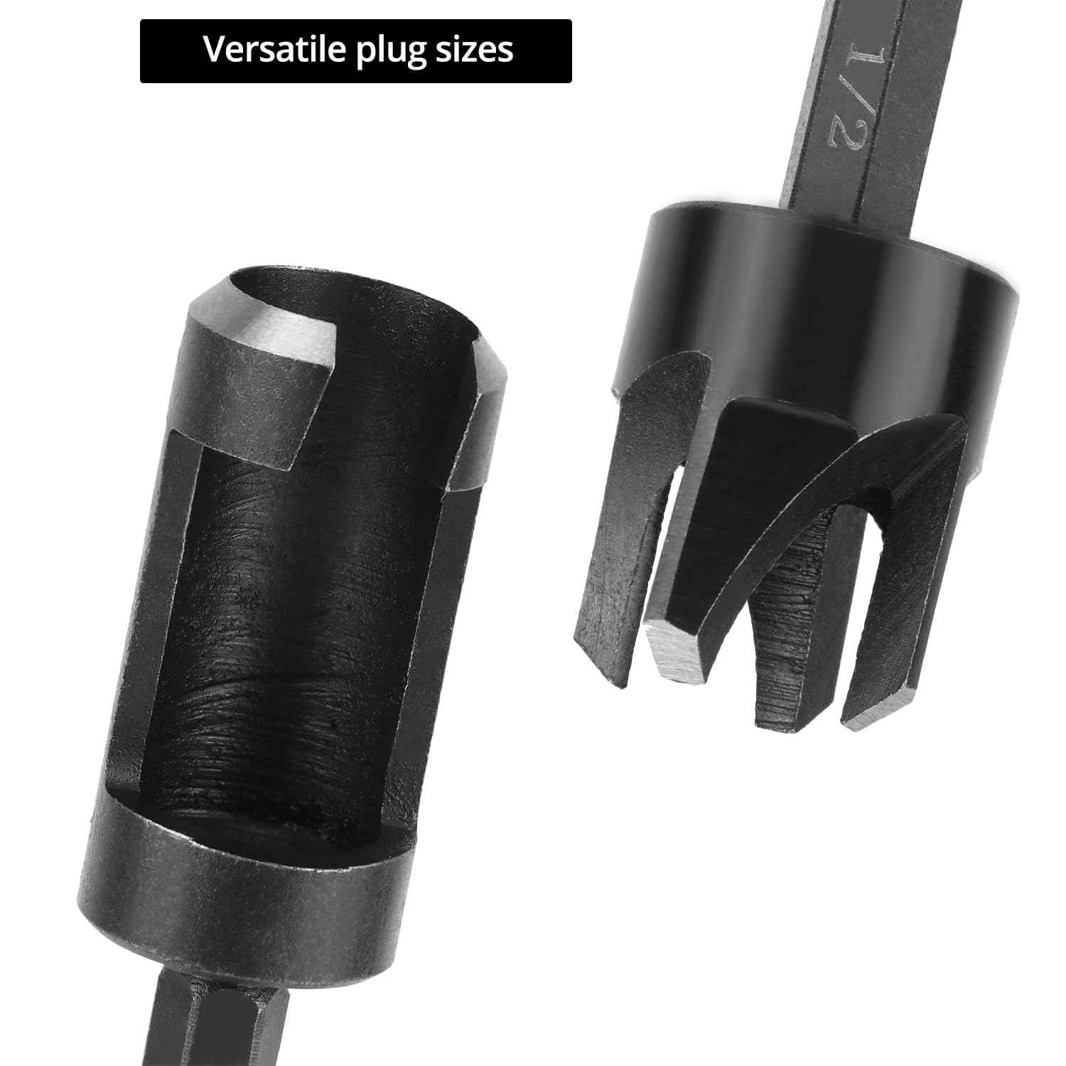 QWORK Wood Plug Cutter Drill Bit Set, 8Pcs, Includes 1/4", 5/16", 3/8", 1/2" Sizes, 1/4 Inch Hex Shank — Amazon image 3