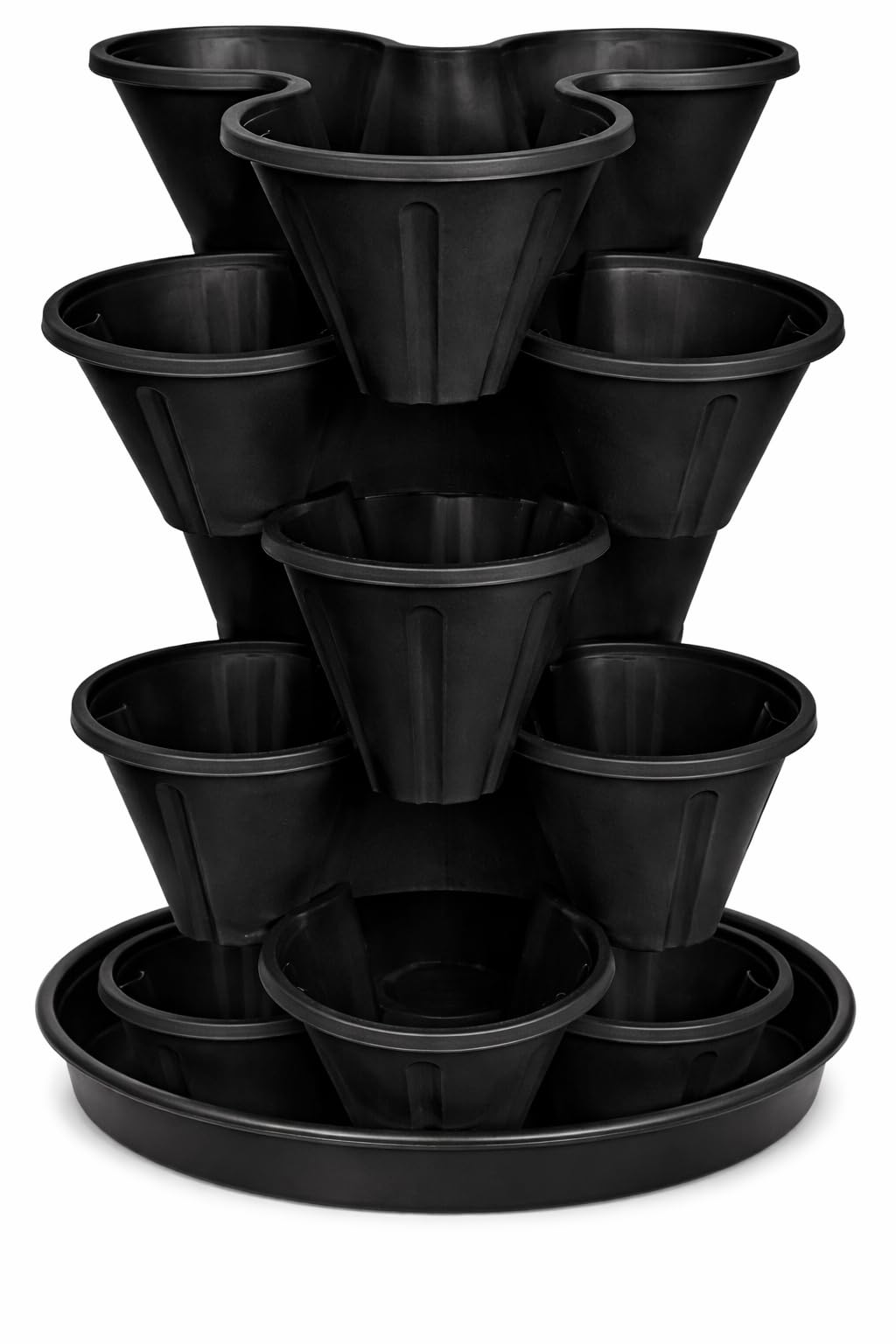 Muddy Hands Stackable Strawberry Planter Tower with Saucer - 6 Tier Vertical Plant Pots for Herbs, Flowers & Vegetables - Space Saving Garden Planter for Patio Balcony Outdoor (Black)