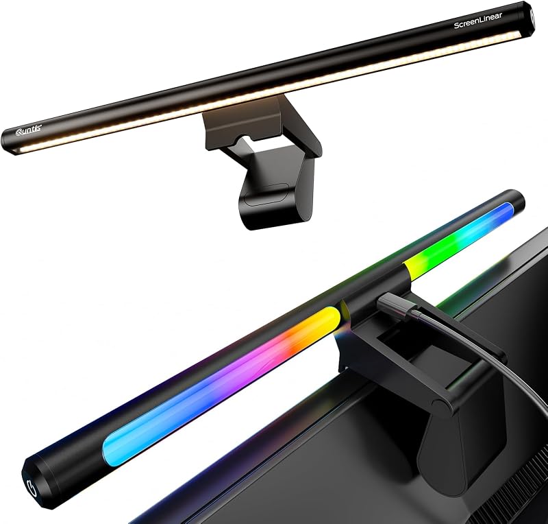Barra de luz para monitor Quntis de 15,7 pulgadas, luz dual para el cuidado de los ojos con 24 modos RGB | 9 retroiluminación estática y 15 dinámica; Luz frontal sin reflejos de hasta 900 lux, cuidado de los ojos Ra95 para trabajar desde casa, juegos, lectura y tareas creativas