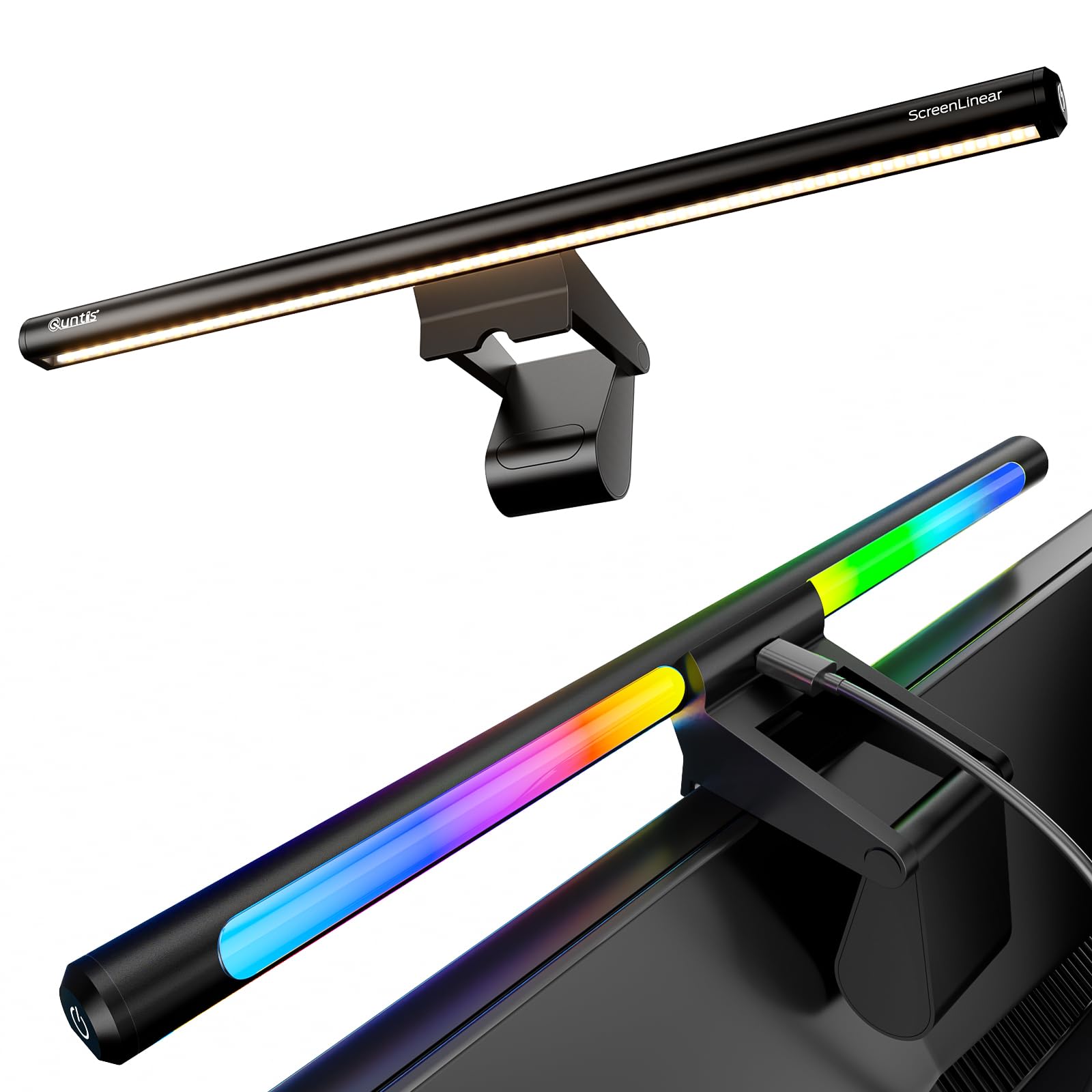Quntis Monitor Light Bar 15.7 Inch, Eye Care Dual Light with 24 RGB Modes | 9 Static & 15 Dynamic Backlight, Up to 900 Lux Glare-Free Front Light, Ra95 Eye Care for WFH, Gaming, Desk Lamp for Dorm