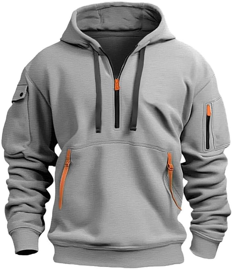 Generic Design Jacket for (Couleur : Light Grey) (SIZE: 3XL) Mens Hoodie Fleece Jacket Warm Winter Zip Up Hooded Sweatshirt Coat Work Jumper