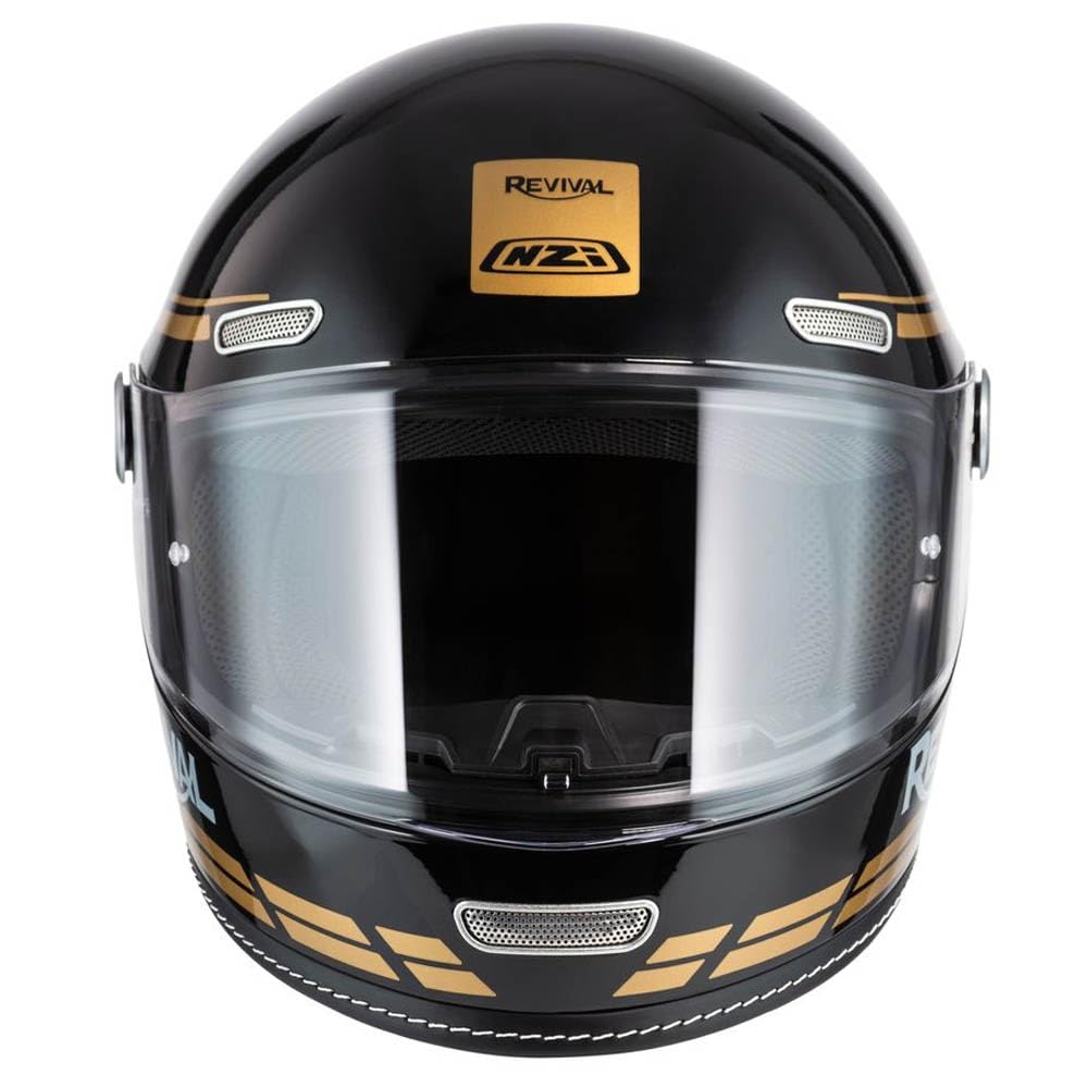 NZI Casco de Moto Integral Vintage Clásico Negro Oro | Unisex Hombre y Mujer