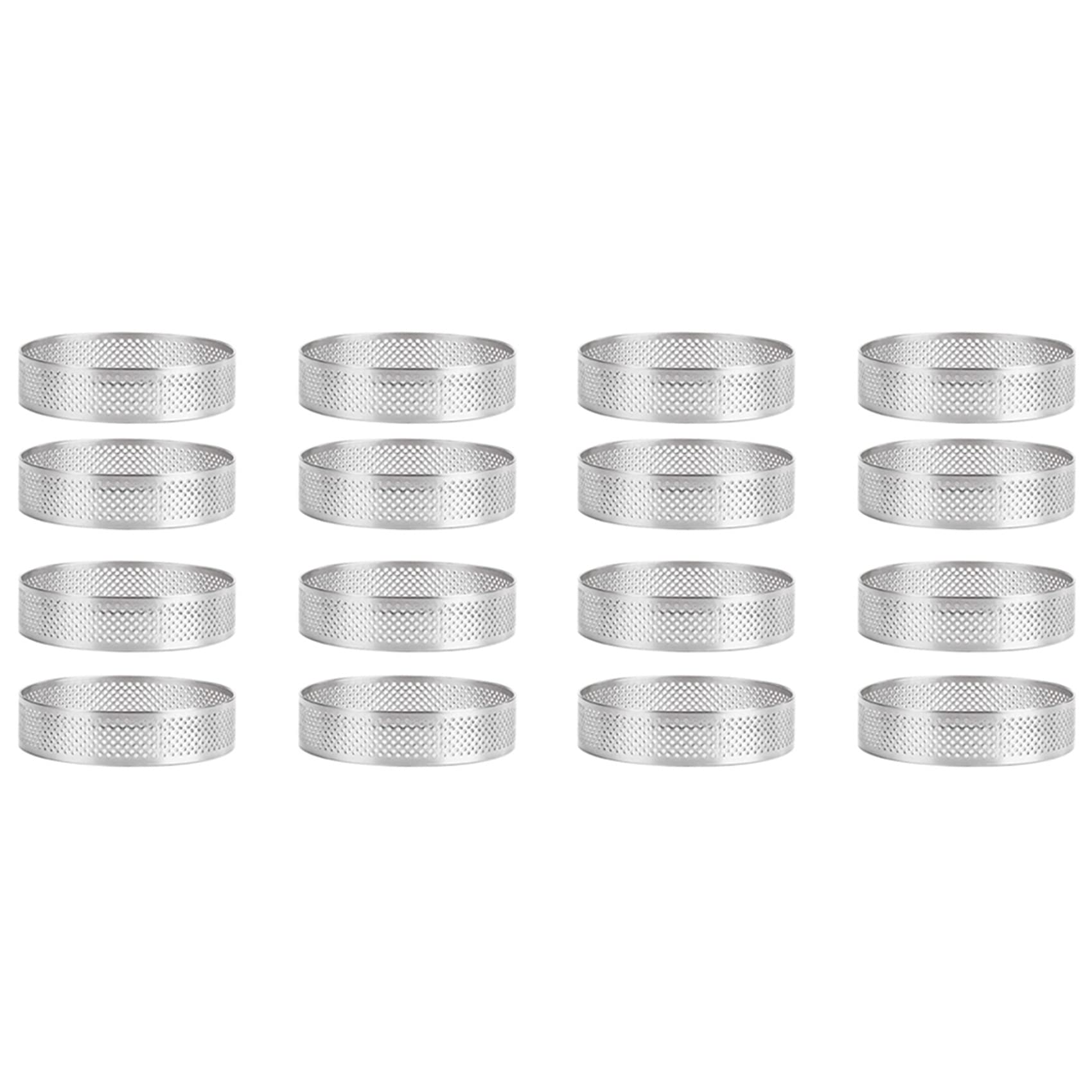 Hndhbfgrt 16Pcs Stainless Steel Tart Ring, Heat- Perforated Cake Mousse Ring Round Double Rolled Tart Ring Metal Mold 6cm