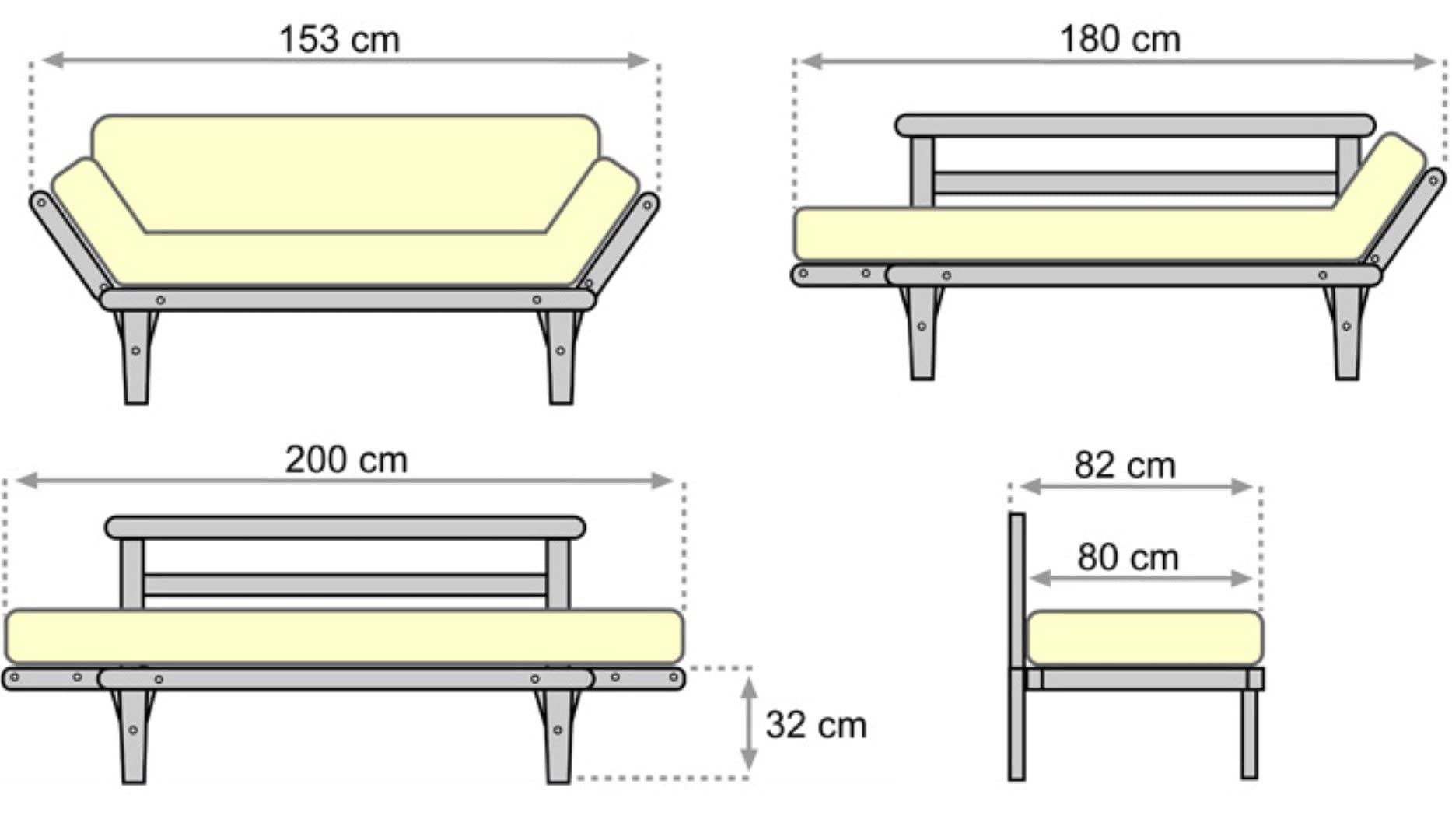 Divano-letto Sésamo, Naturale, greggio Futon, 200x82x32 cm