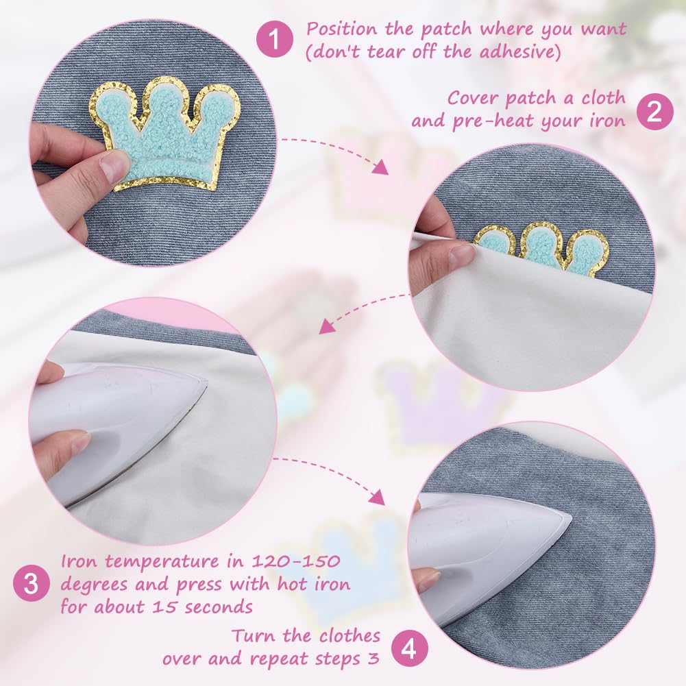 MAYJOYDIY Chenille-Patch-Set mit niedlichem Kronen-Motiv, glitzernd, goldene Kanten, zum Aufbügeln und Reparieren von Kleidung, Jacken, Kleid, Jeans, DIY-Zubehör, 14 Stück
