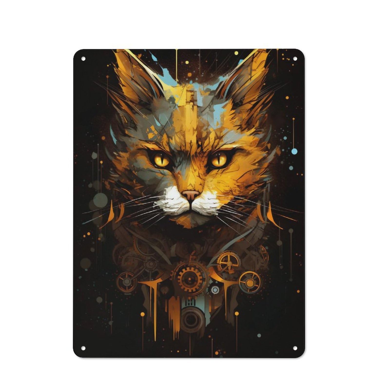 Junmoney Golden Machine Cat Metal Plaque 40X30cm With For Pub Or Café, Rustic Decor, For Pub Decor Enthusiasts