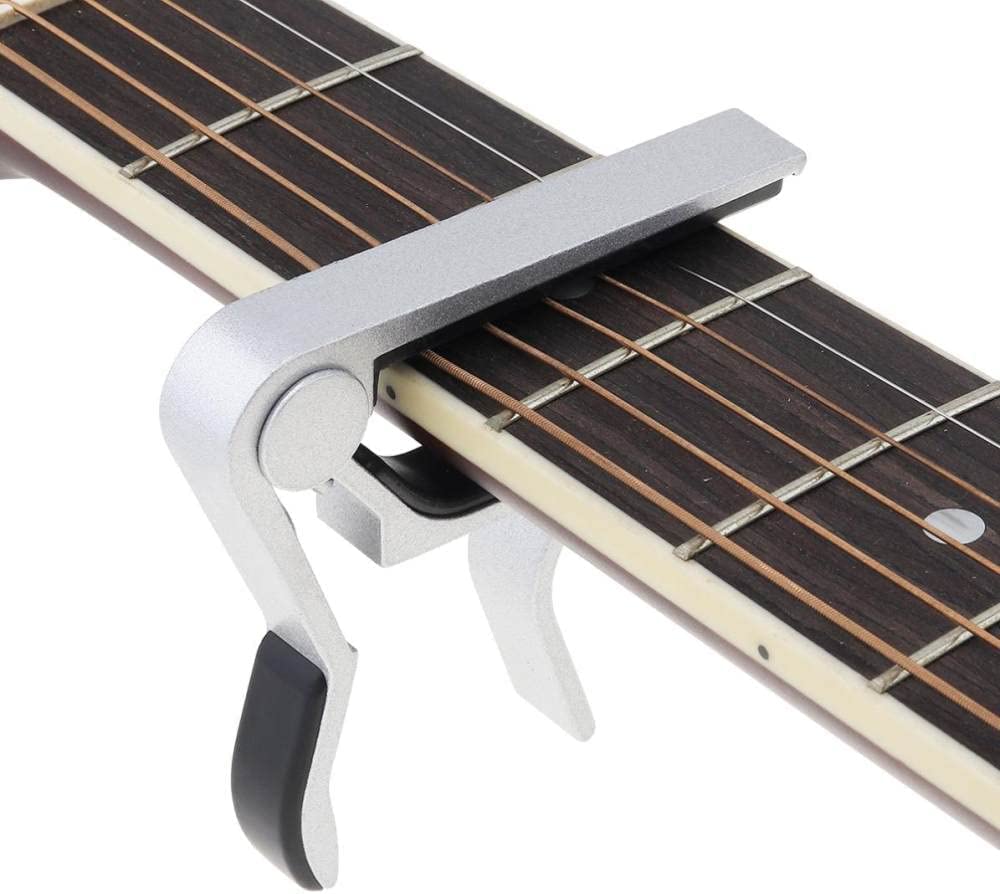 Kapodaster für Gitarren, Stimmgerät, Kapodaster mit Schnellwechsel, Aluminiumlegierung, silberfarben