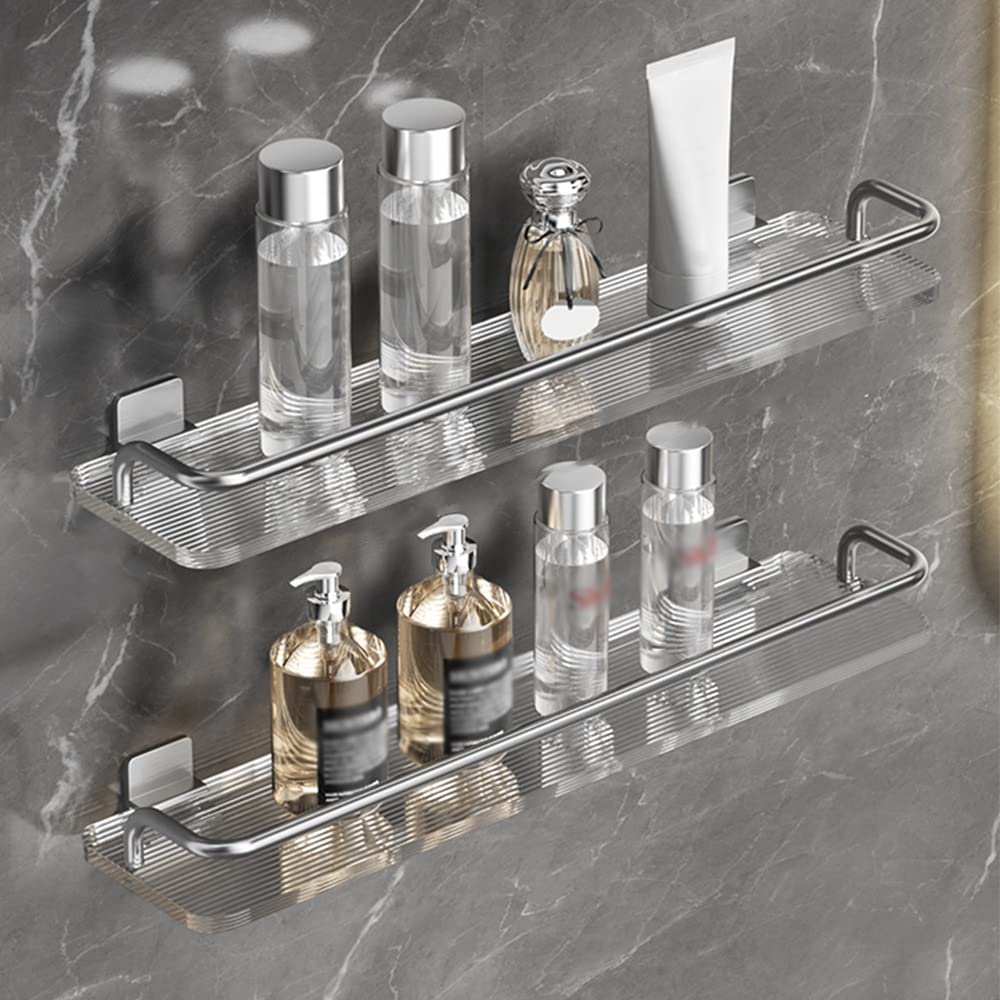 USZWBY Wall-Mounted Acrylic Corner Shower Caddy - No Drilling Bathroom Rack for Cosmetics Towels Spices - 50Cm Single