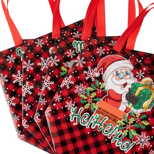 LeZakaa-12PCS-Christmas-Gift-Bags-with-Handles-Red-Buffalo-Recycled-Bags-Treat-Bags-Multifunctional-Non-Woven-Christmas-Bags-for-Child-Kids-10-x-7x-13