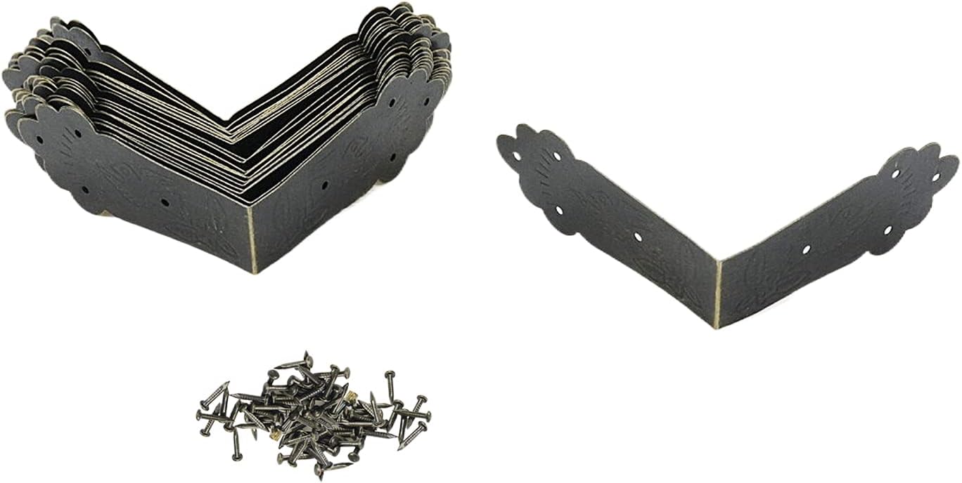 Mcredy 10 PCS Corner Guard Antique Decorative Box Corners 2.7x2.7x1.2 Retro Bronze Right Angle Bracket with Screws for Chair,Table,Door