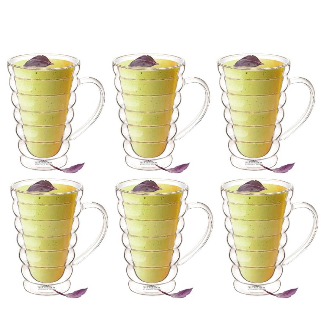 Wilmax - Thermogläser mit Henkel Bubble - 300 ml - 6er-Set - Doppelwandige Gläser für Wasser, Tee, Kaffee - Teegläser & Kaffeegläser - Becher für Heiß- und Kaltgetränke - Spülmaschinenfest