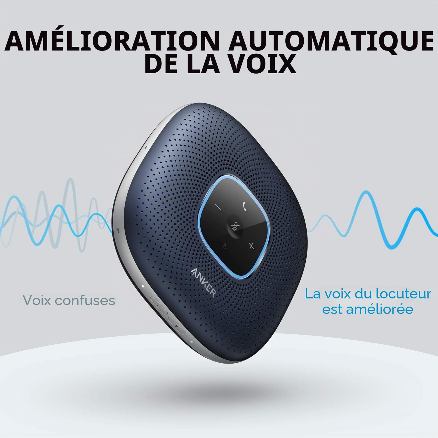 Anker PowerConf Haut-Parleur Bluetooth de conférence avec 6 micros intégrés | Captation et enregistrement de voix améliorés, 24 heures d’autonomie, USB-C, certifié Zoom, pour bureau à domicile