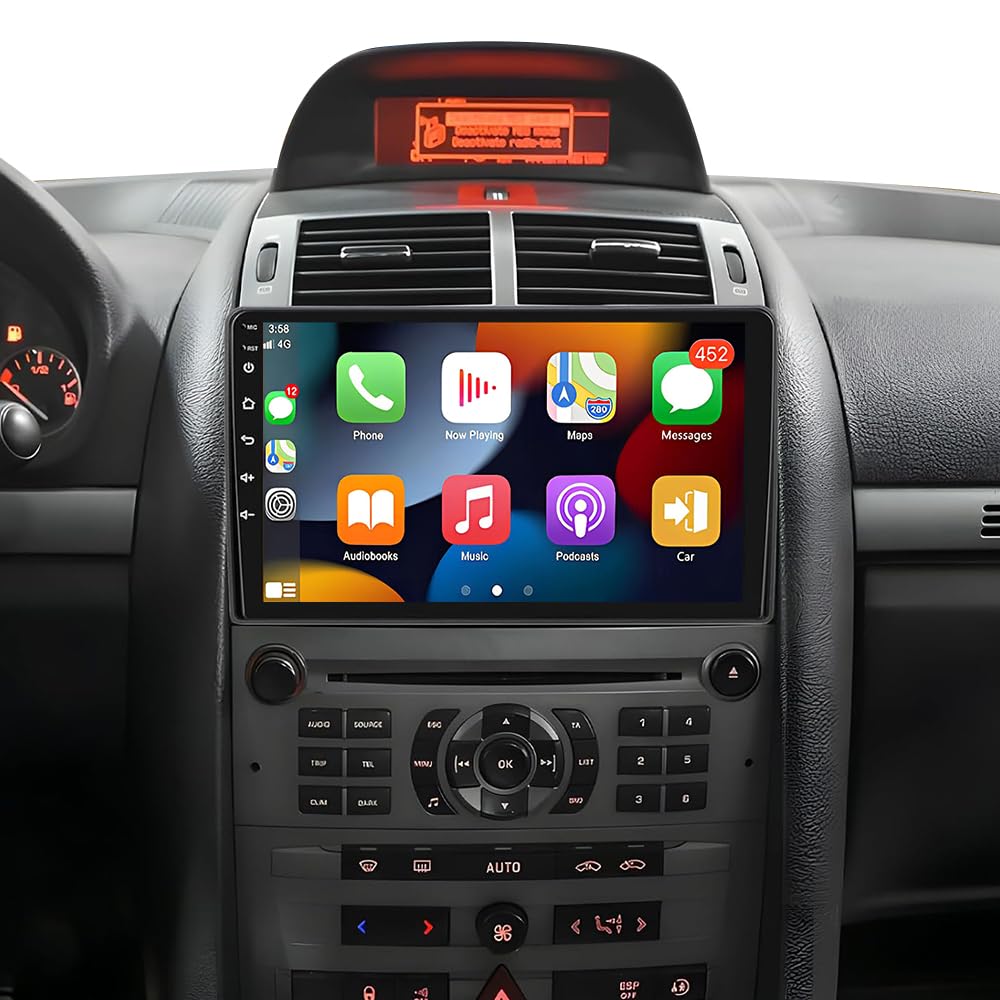 Autoradio Double DIN 2+64G pour Peugeot 407 2004-2008 GPS avec Carplay sans Fil Android Auto 4 cœurs Autoradio 9 Pouces pour Peugeot Radio Android 14 Bluetooth WiFi FM SWC AHD Caméra de recul RDS/Dab