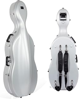 ABS Cello Case for 4/4 & 3/4 Size | Matte Silver Diamond Texture, Wheels, Lock & Backpack Straps – Lightweight Hard Case for Student & Daily Use