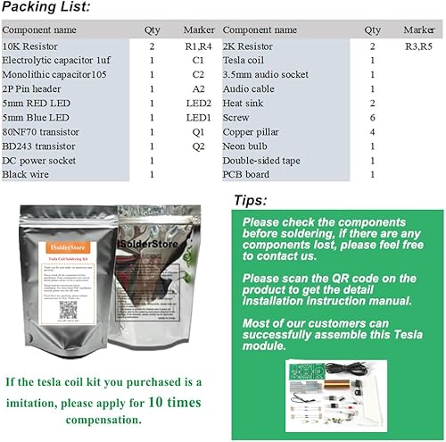 Miniatura 3 de ISolderStore Kit de bobina de bricolaje Mini Tesla de 15 W, kit de bricolaje electrónico, mini música, Tesla, bobina de plasma, kit de práctica de