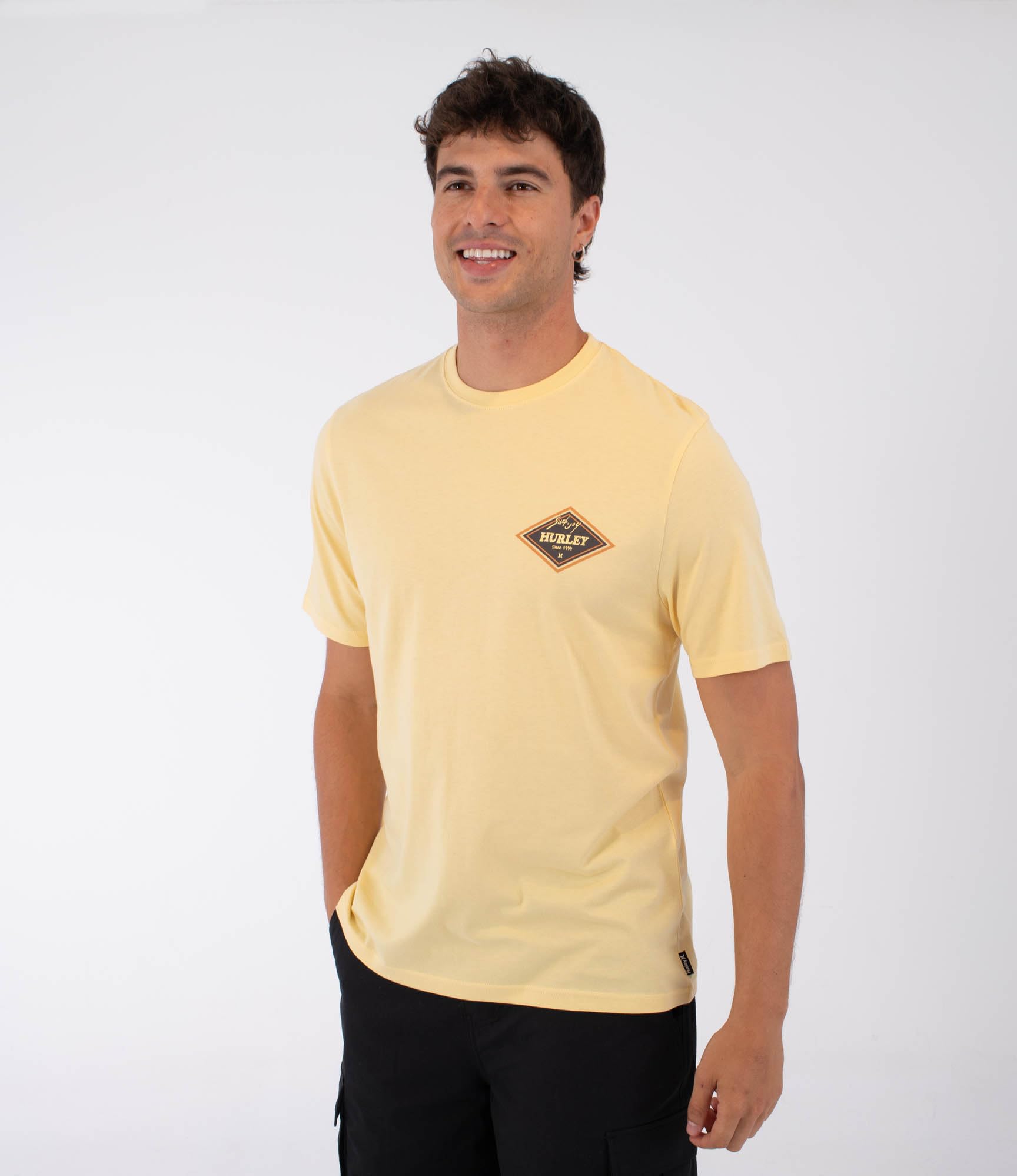 Hurley Mens Short Sleeve Printing Press Samp T-Shirt, Yellow, S EU
