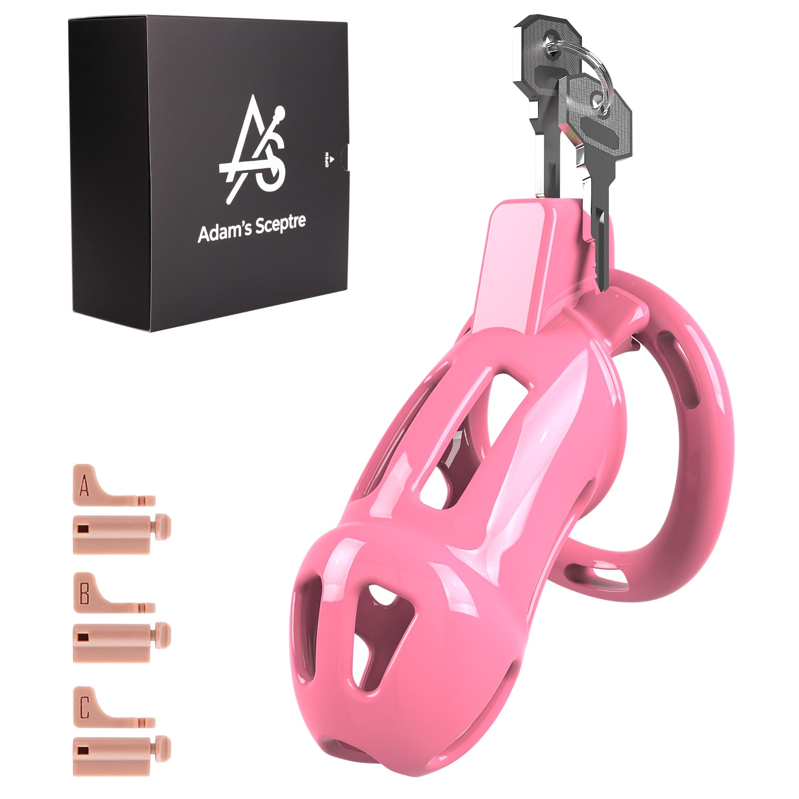 Adam's Sceptre Male Chastity Cage, Candy Pink Large Premium Chastity Device with Invisible Lock & Disposable Resin Keys for Long-Term Wear Men Penis Exercise Bondage Gear & Adult Sex Toy L Candy Pink