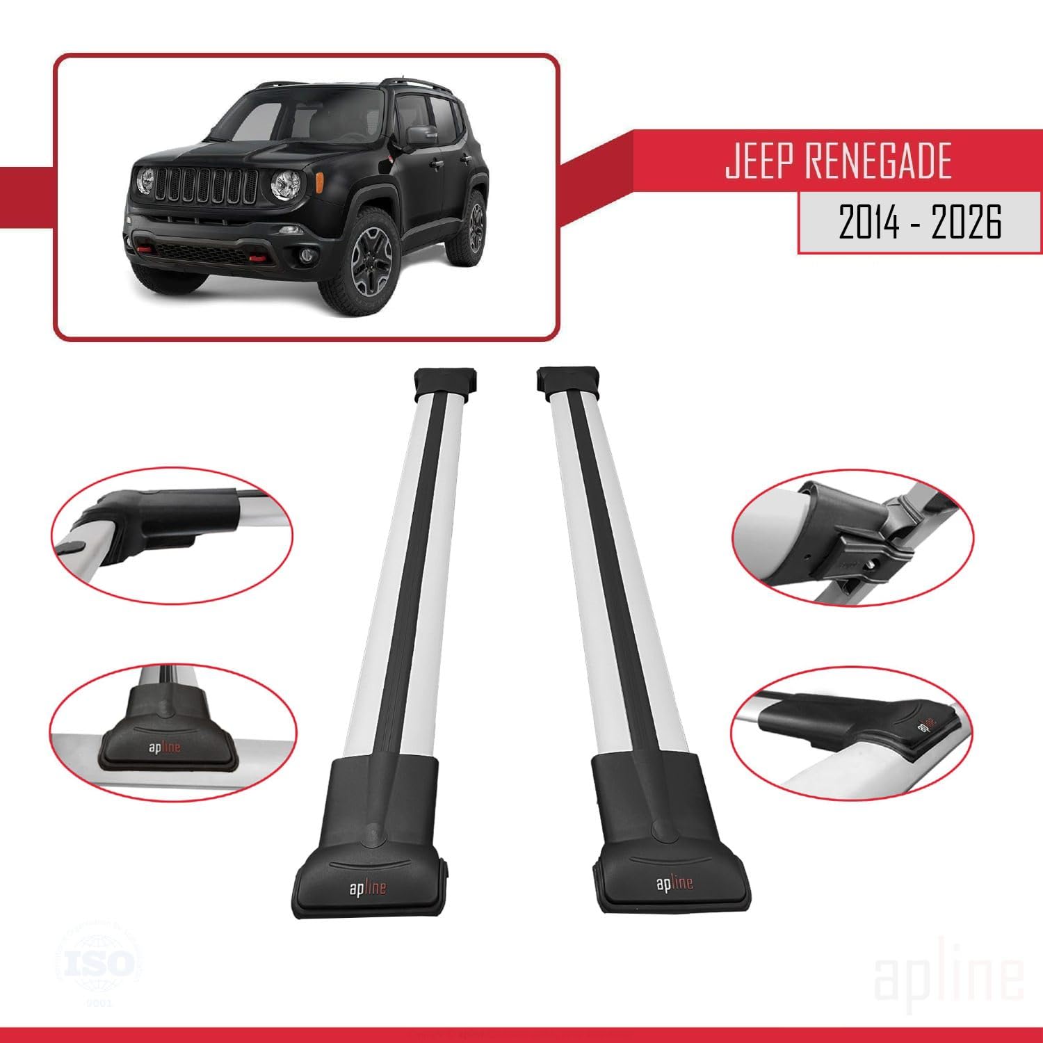 Compatibile con Jeep Renegade (BU) 2014-2025 Fly Model Barre Tetto Portapacchi Auto Barre Portatutto Grigo Alluminio 2 Barre