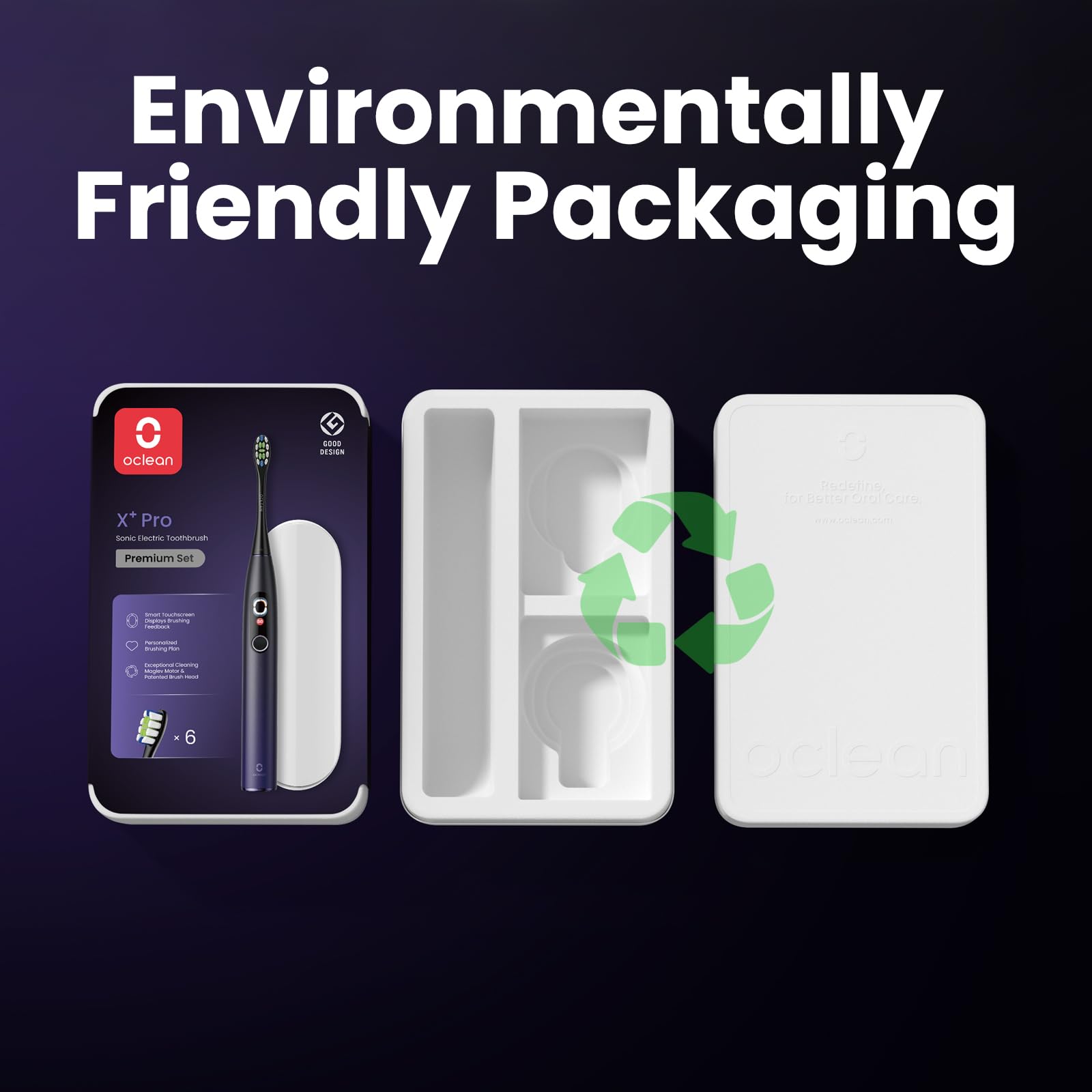 Oclean Spazzolino elettrico sonico X Series Pro Gift Set, Schermo di touctile intelligente, 32 Livelli di intensità, 3 Modalità, 30 Giorni, 6 Teste di pennelli, Custodia di viaggio, Viola