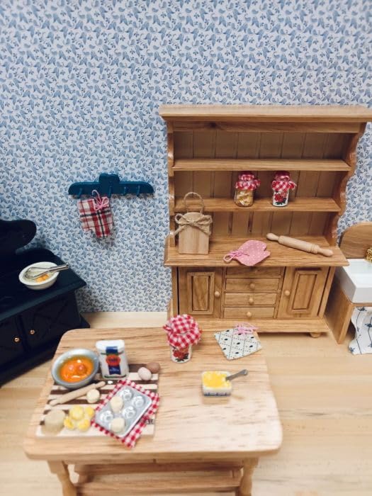 Dolls House Baking Accessory Set, 7 Pieces, Board, Rolling Pin, Jars, Bowl, Whisk, Chopping Board, Butter Dish, Oven Mitts - Image 4