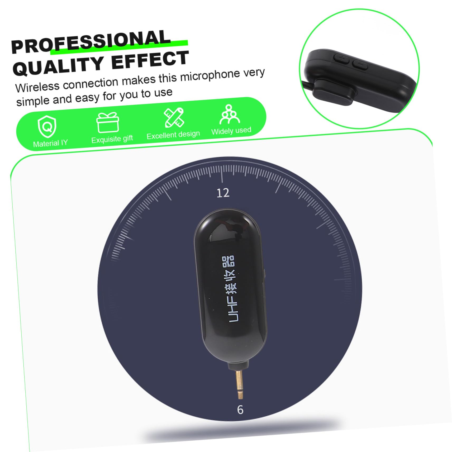 Mikikit Micrófono Inalámbrico Pequeño UHF Negro Ligero Conexión sin Cables para Enseñanza y Artes Escénicas, Batería 500mah-800mah, Alcance 50 Metros