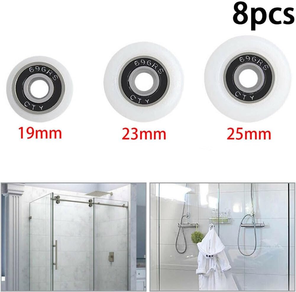 Shower Door Rollers ， 8PCS 19/23/25mm Old-Fashioned Shower Room Pulley Bathroom Glass Sliding Door Wheel Accessories Roller for(25mm)