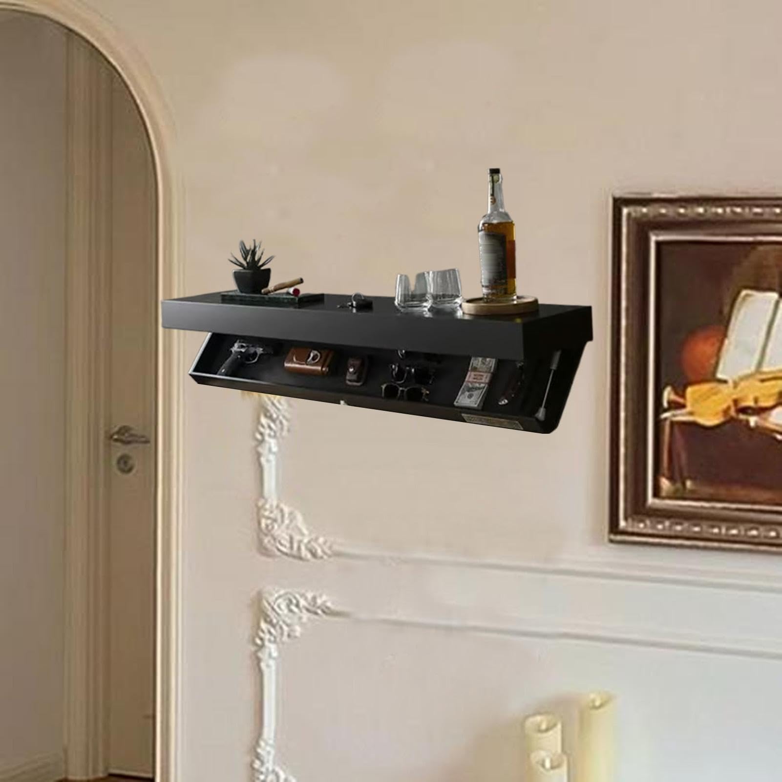Mensola sospesa nascosta con cassetti, mensola da parete segreta per riporre oggetti eleganti e discreti, perfetta per la casa o l'ufficio, elegante nizer da parete per soggiorno o spazio di lavoro