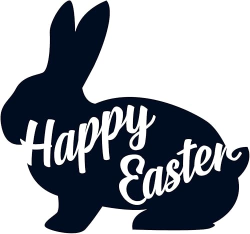 Miniatura 4 de Vinilo decorativo de pared para el día de Pascua, diseño de conejo de Pascua con texto en inglés "Happy Easter Bunny - 16.83" x 18" - Cursive