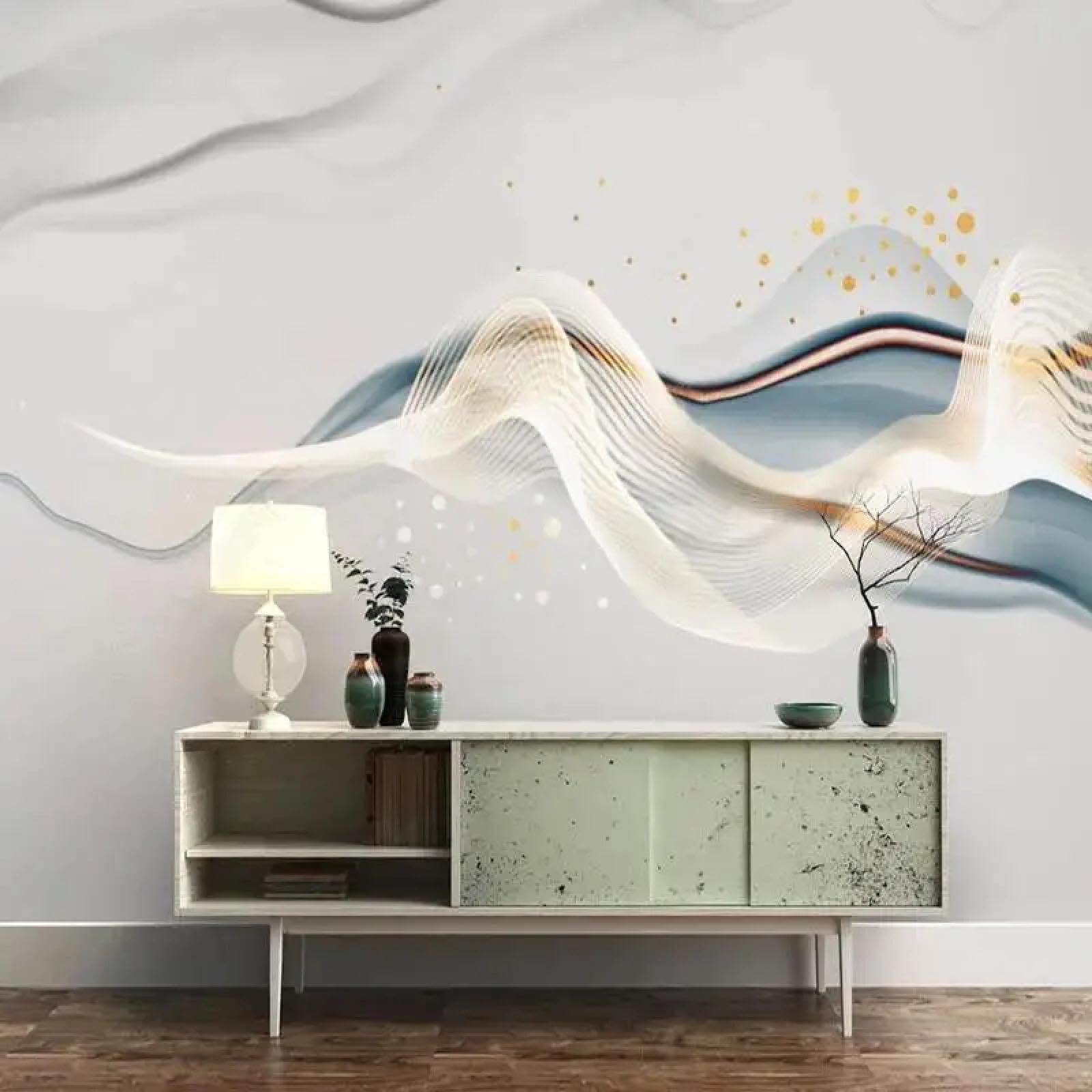 Mural 3D lignes d'encre abstrait en PVC haut de gamme