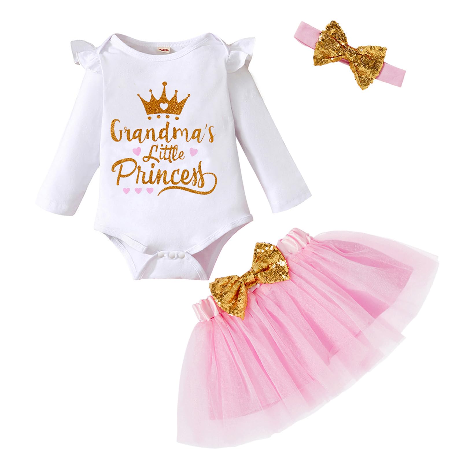 Newborn Baby Girl Outfits Infant Letter Print Romper+Tutu Skirt+Headband+Legging Warmer Coming Home Clothes Set