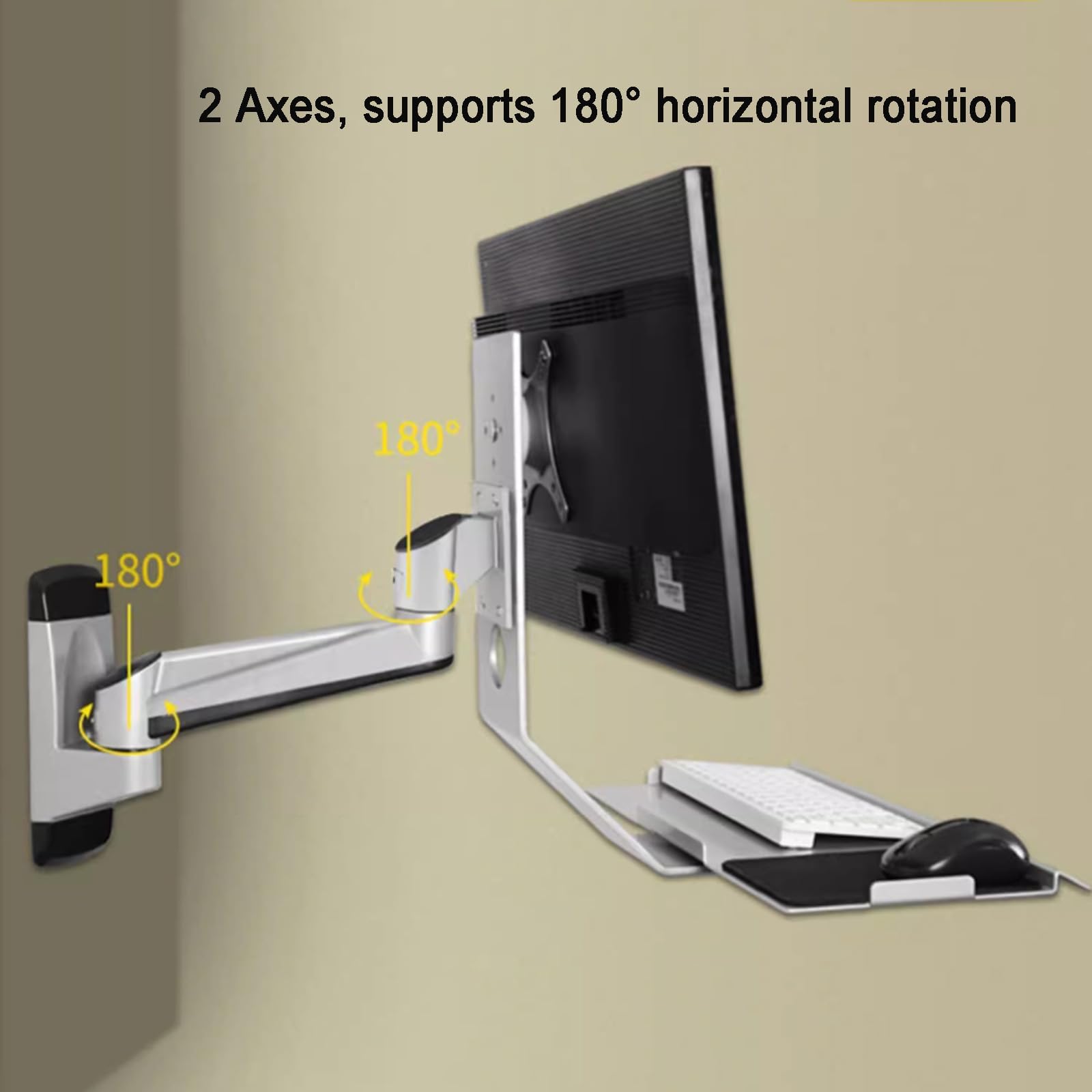Supporto a parete per monitor e tastiera, postazione di lavoro pieghevole a parete, supporto meccanico per monitor regolabile e girevole, adatto a monitor da 15 a 27 pollici. (Silver 45*21cm Tray)