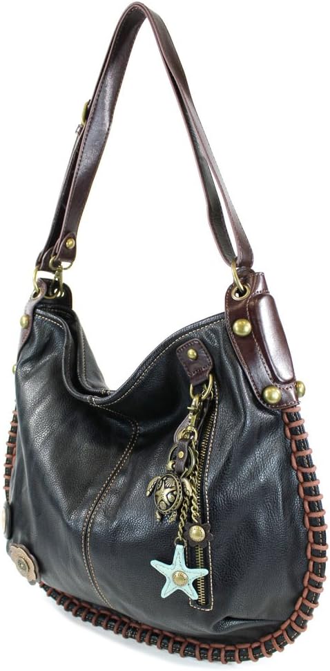 CHALA Crossbody Handbag, Hobo Style, Casual, Soft, Large Bag Shoulder or Crossbody - Black (Metal Turtle)