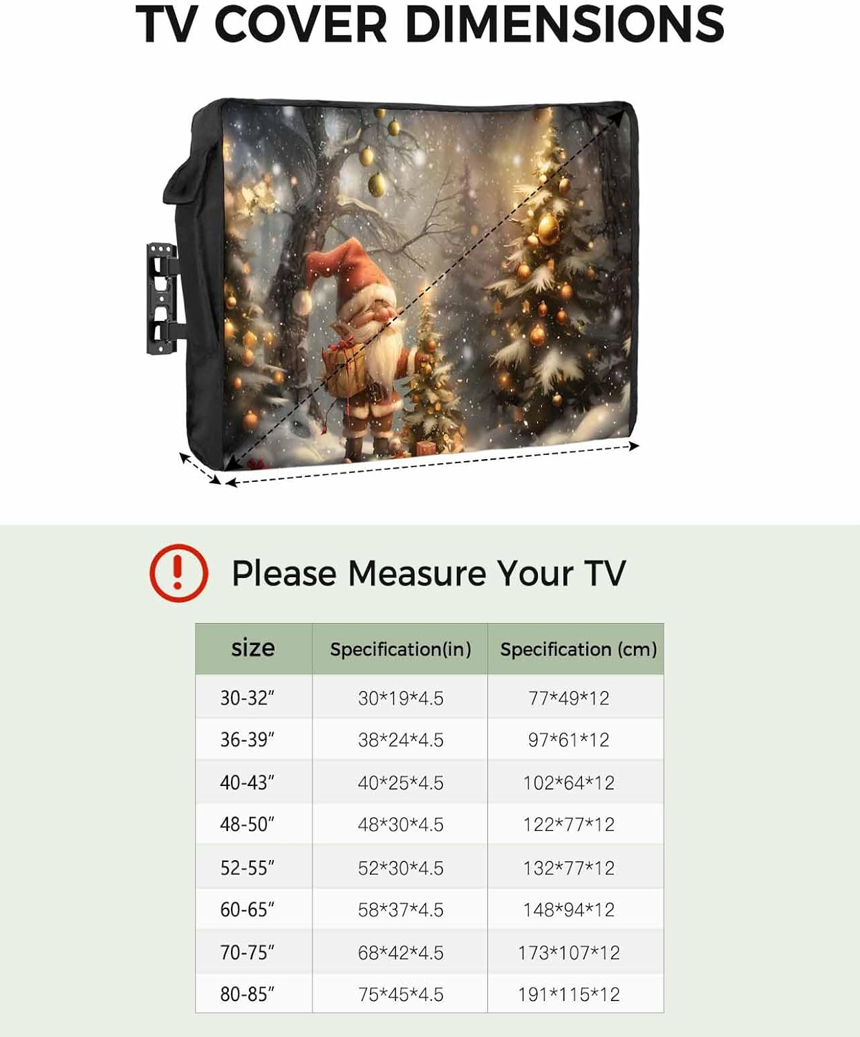 Christmas Tree Outdoor TV Cover 40"-43" - 600D Waterproof TV Cover Weatherproof TV Screen Protector Dustproof Winter Xmas Gnomes Ball Branch TV Display Protector for Outside Flat Screen TV
