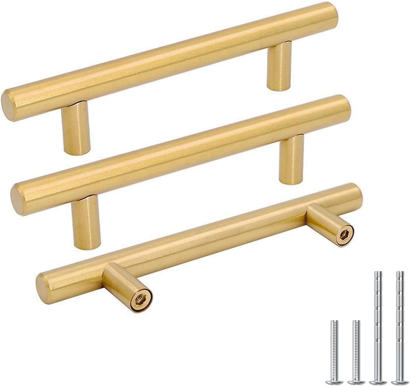 goldenwarm 2pcs Brushed Brass Cabinet Cupboard Drawer Door Handle Pull Knob for Furniture Kitchen Hardware 3.5in Hole Center 6in Overall Length