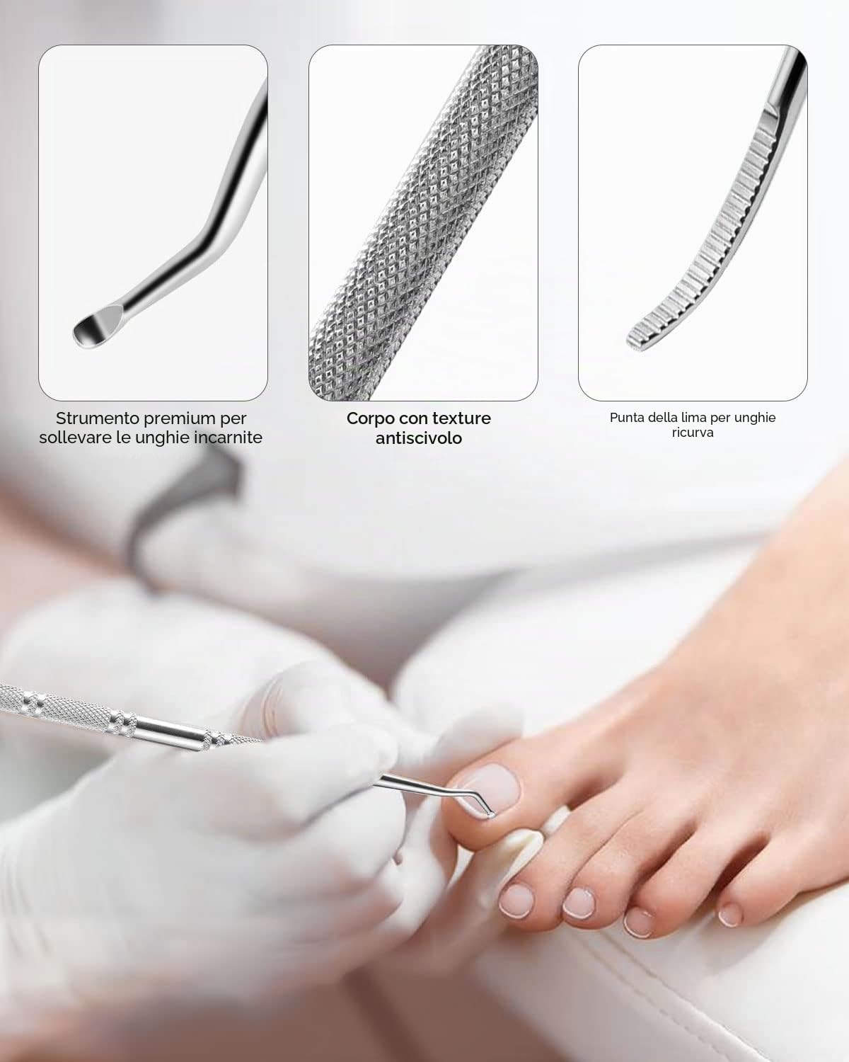 BEZOX Solleva Unghie Incarnite - Pedicure Utensile Lima （13.4cm)& Lifter kit(16.5cm) bordi laterali Chiropody - acciaio inox strumenti Podologia
