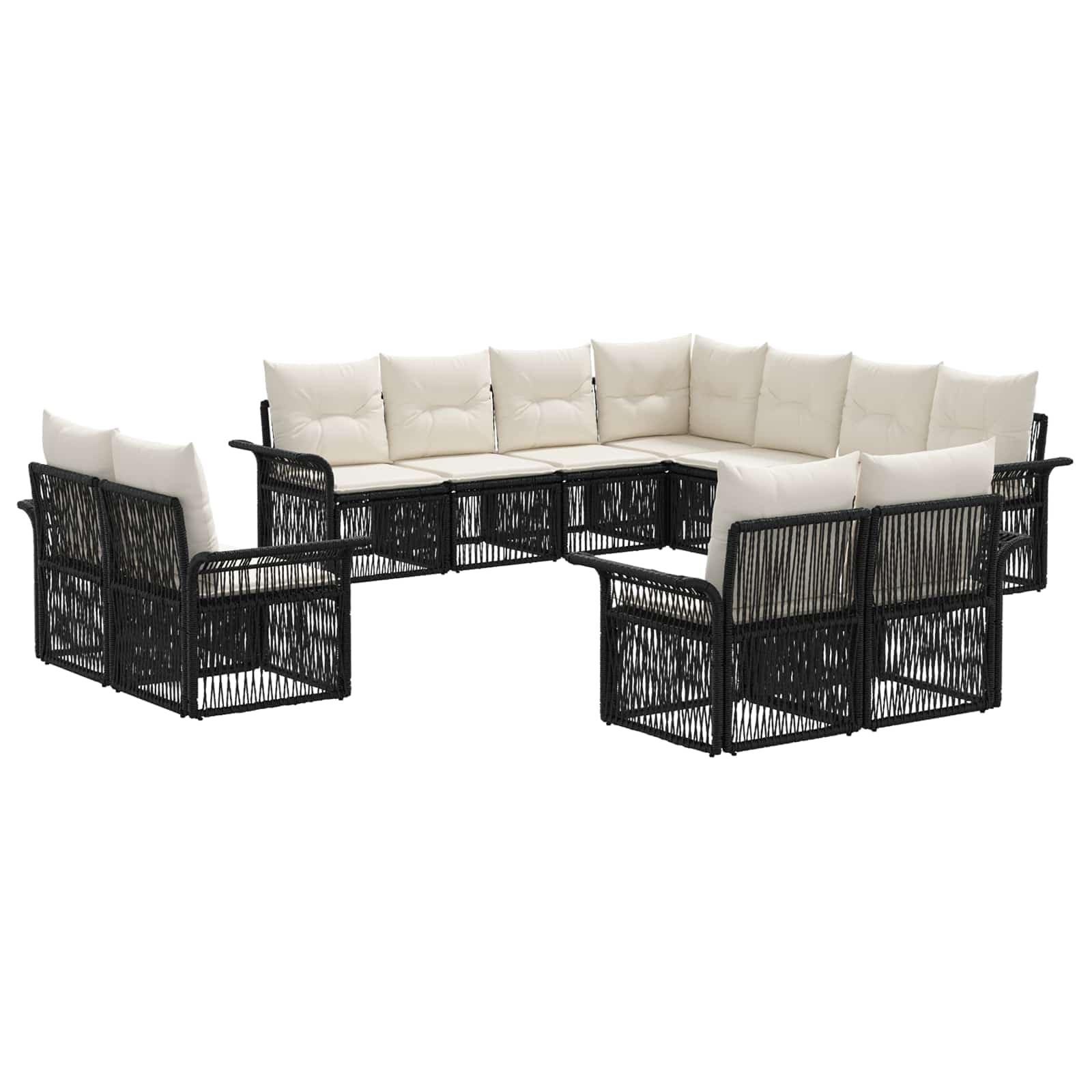 Solivagant Gartensofa-Set 11 STK. Schwarz und Cremeweiß Poly-Rattan,87.23 kg,Möbel,Gartenmöbel-3434998
