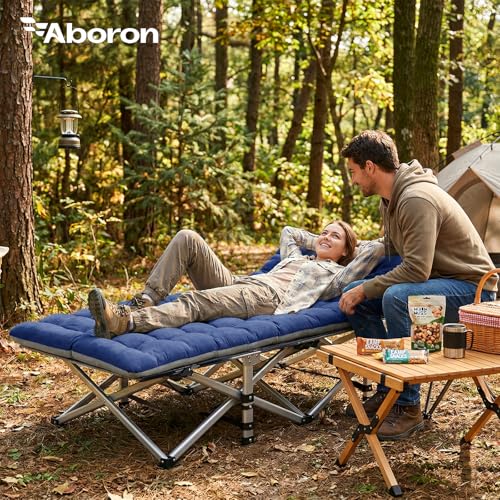 Image of ABORON Camping Cot for Adult 28 inch Extra Wide, 2PK Heavy-Duty 1200D Oxford Cot for Sleeping, Portable Folding Camp Bed with Mat & Carry Bag
