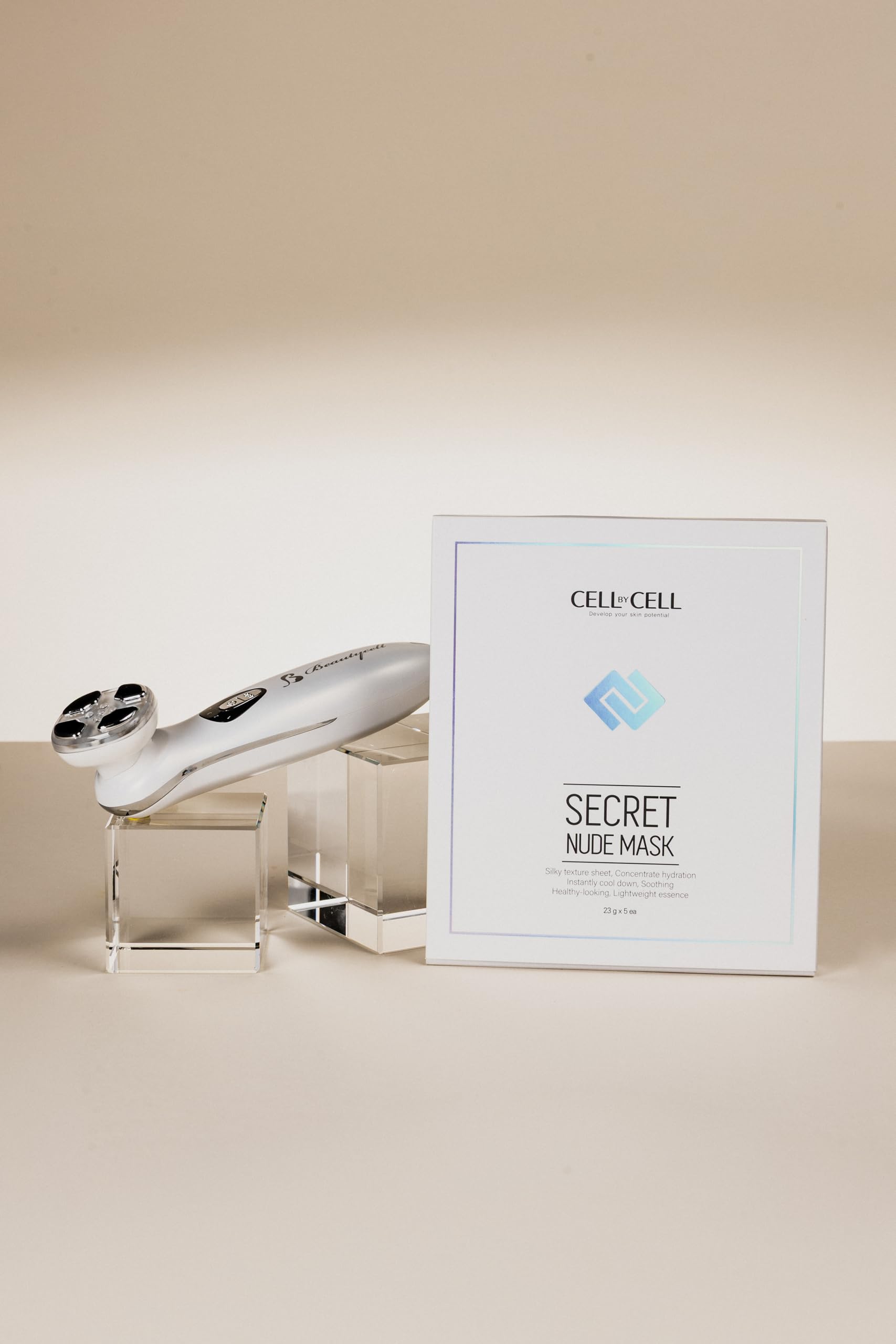 CELL by CELL – Mascarillas de tela 5 uds. Antiarrugas, calmantes e intensamente hidratantes con tecnología Neo-Cell y efecto Glass Skin para todo tipo de pieles y postratamientos - Secret Nude Mask