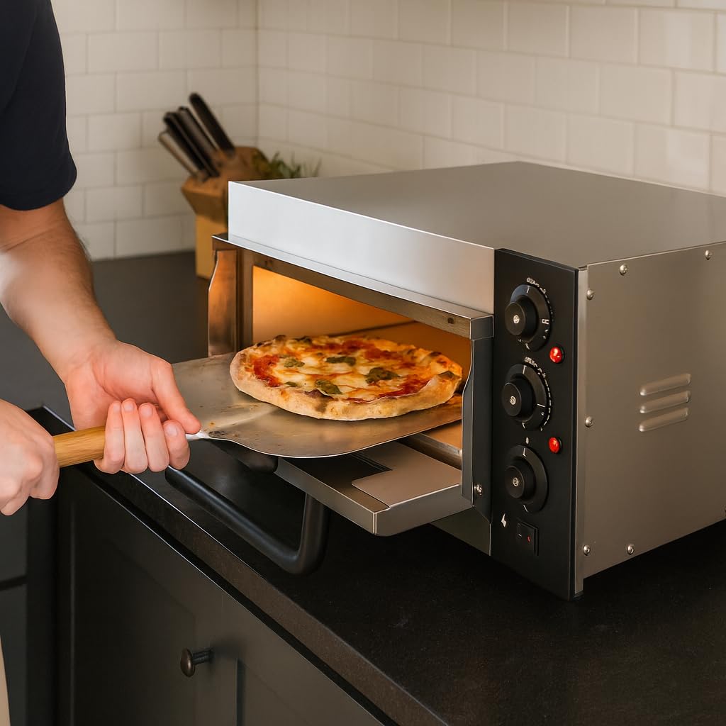 Four à Pizza Électrique Compact Ø40 cm - 2000W - Pierre Réfractaire - Température 350°C - Inox