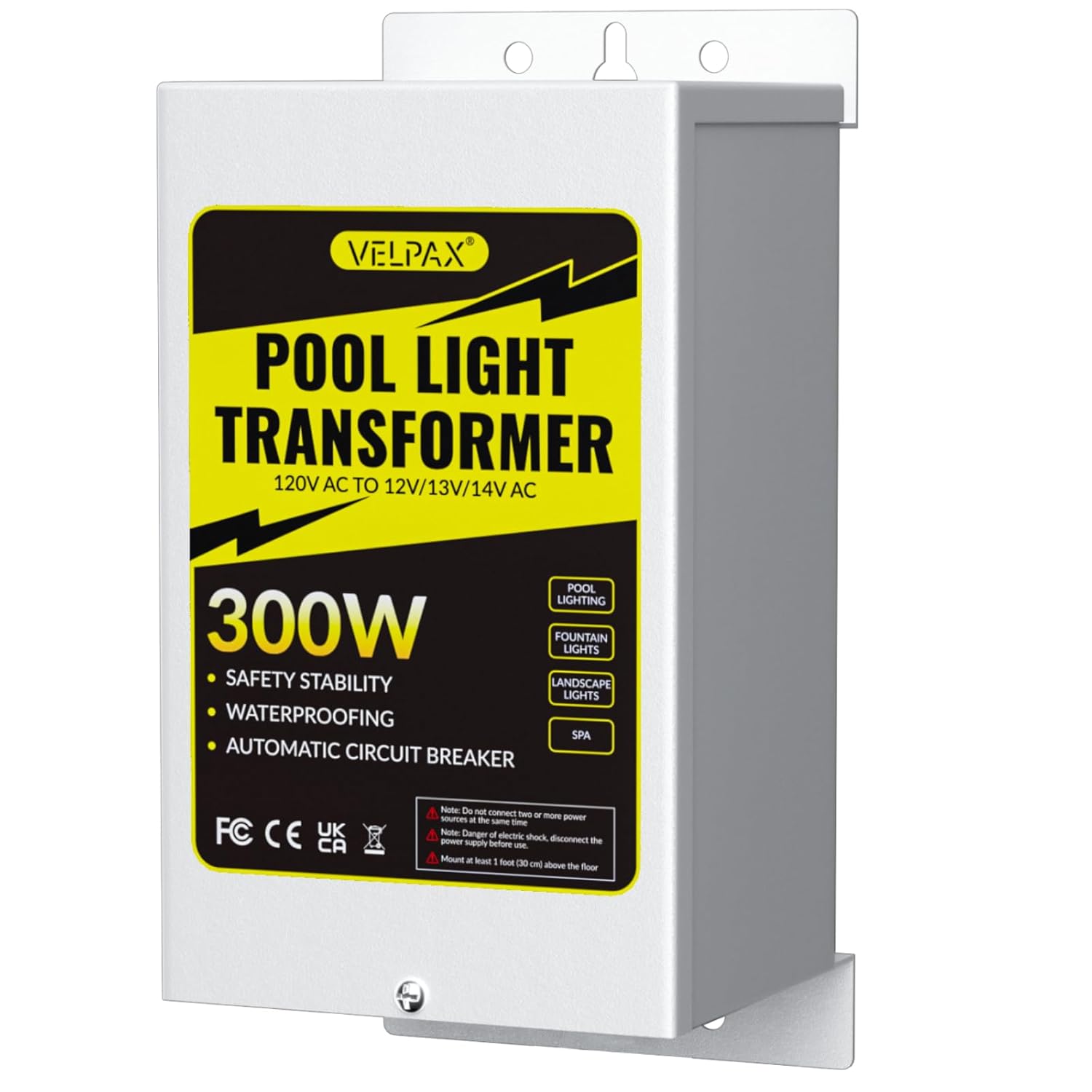 300W 120V AC to 12V/13V/14V AC Multi-tap Safety Pool Light Transformer with Stainless Steel Casing, for Outdoor Landscape and Spa