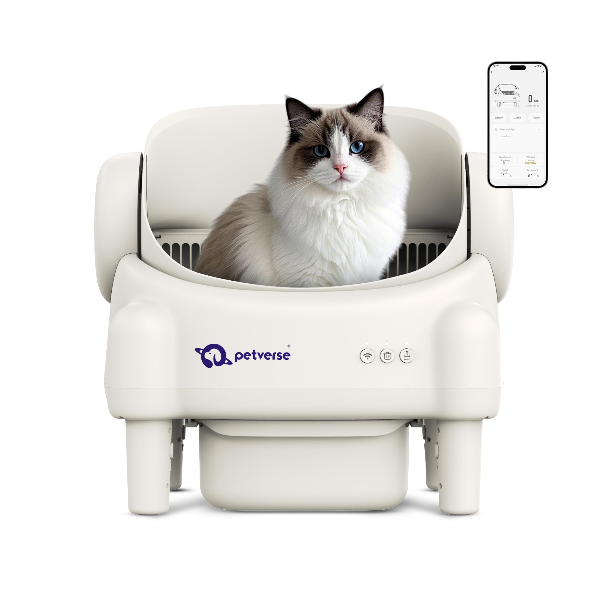Petverse Automatic Cat Litter Box Self Cleaning for Multiple Cats, Smart App Enabled, Large Waste Capacity, Odor Eliminator, Works with Clumping Litter, Liner Bags and Mat Included