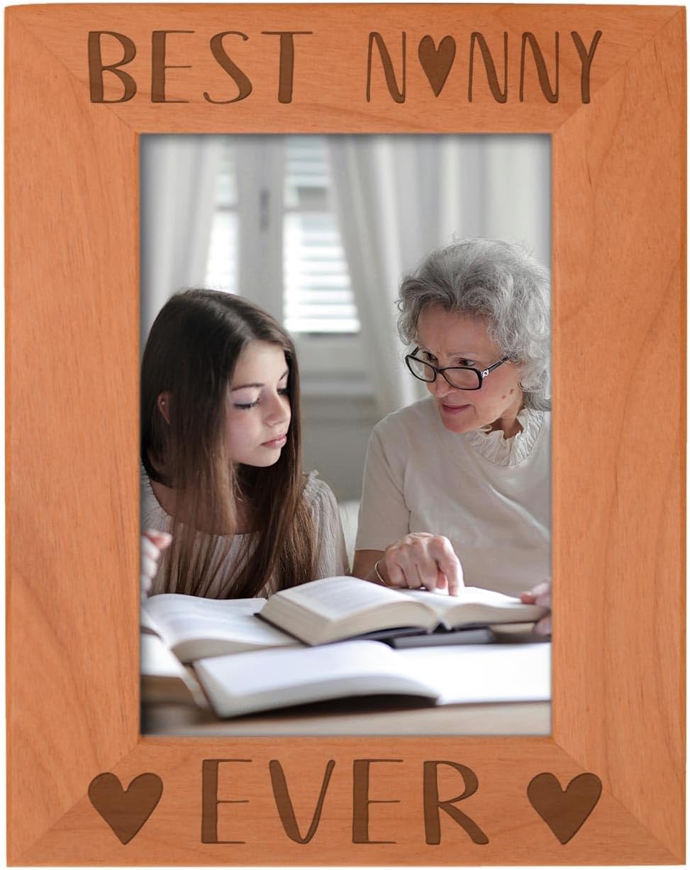 ThisWear Inspirational Gift For Nanny Best Nanny Ever Heart Family Wood Engraved Portrait 5x7 Photo Frame