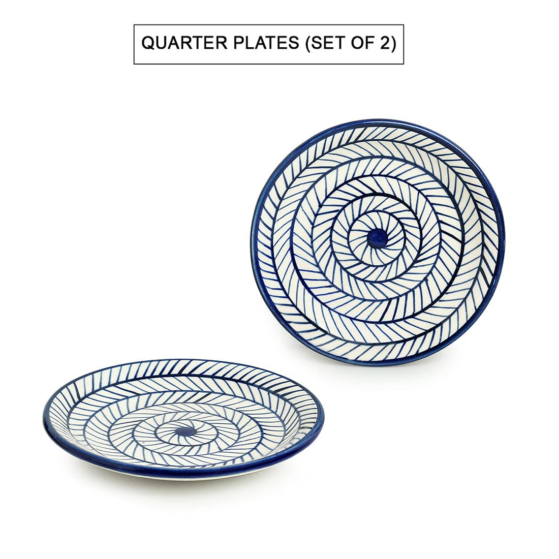 ExclusiveLane 'Indigo Chevron' Handpainted Ceramic Side Plates & Ceramic Quarter Plates(7 Inch, Set of 2, Dishwasher & Microwave Safe) Ceramic Plates for Dinner Serving Plates Starter Snacks Plates - Image 2 thumbnail