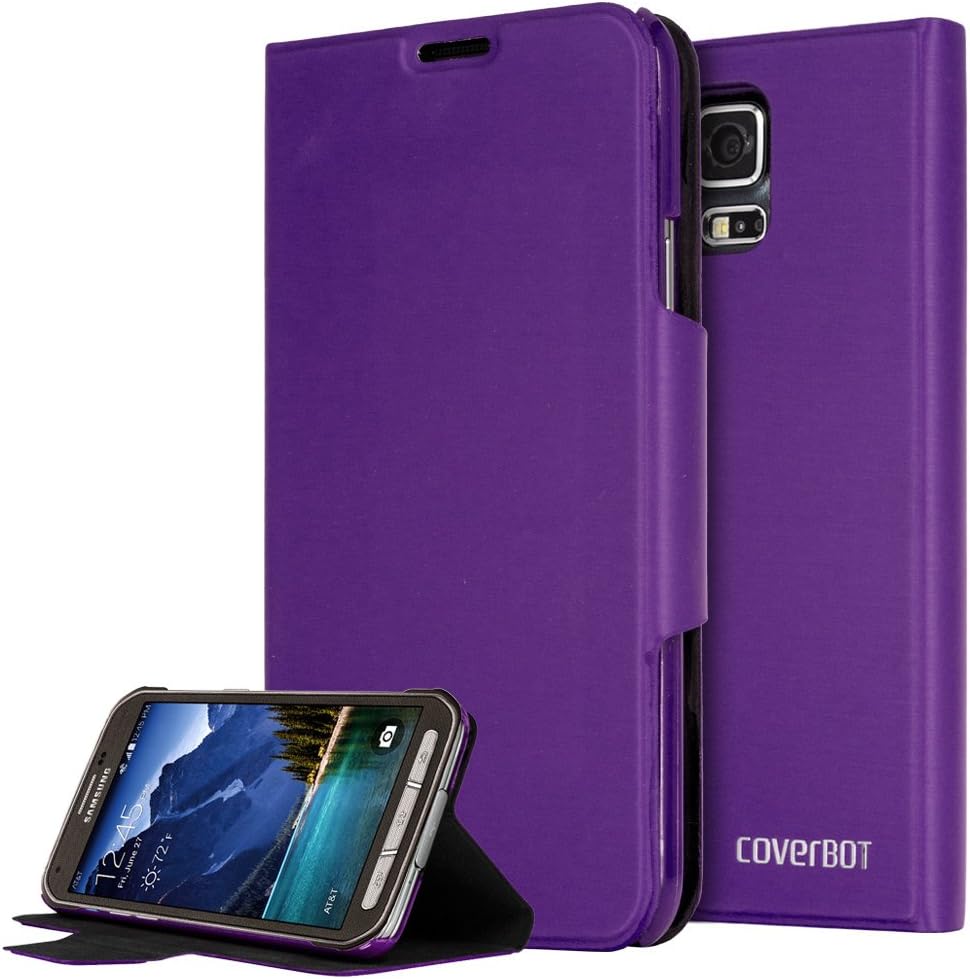CoverBot Samsung Galaxy S5 Active Flip Wallet Case with Stand PURPLE. Slim Style with Folio Flip Cover for Galaxy S5 Active (Fits Samsung Galaxy S5 Active Only)