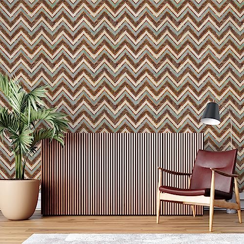 Image of Brown Zig Zag Texture Self Adhesive Wallpaper Peel & Stick, Waterproof, Scratch Resistant 41cm x 244cm