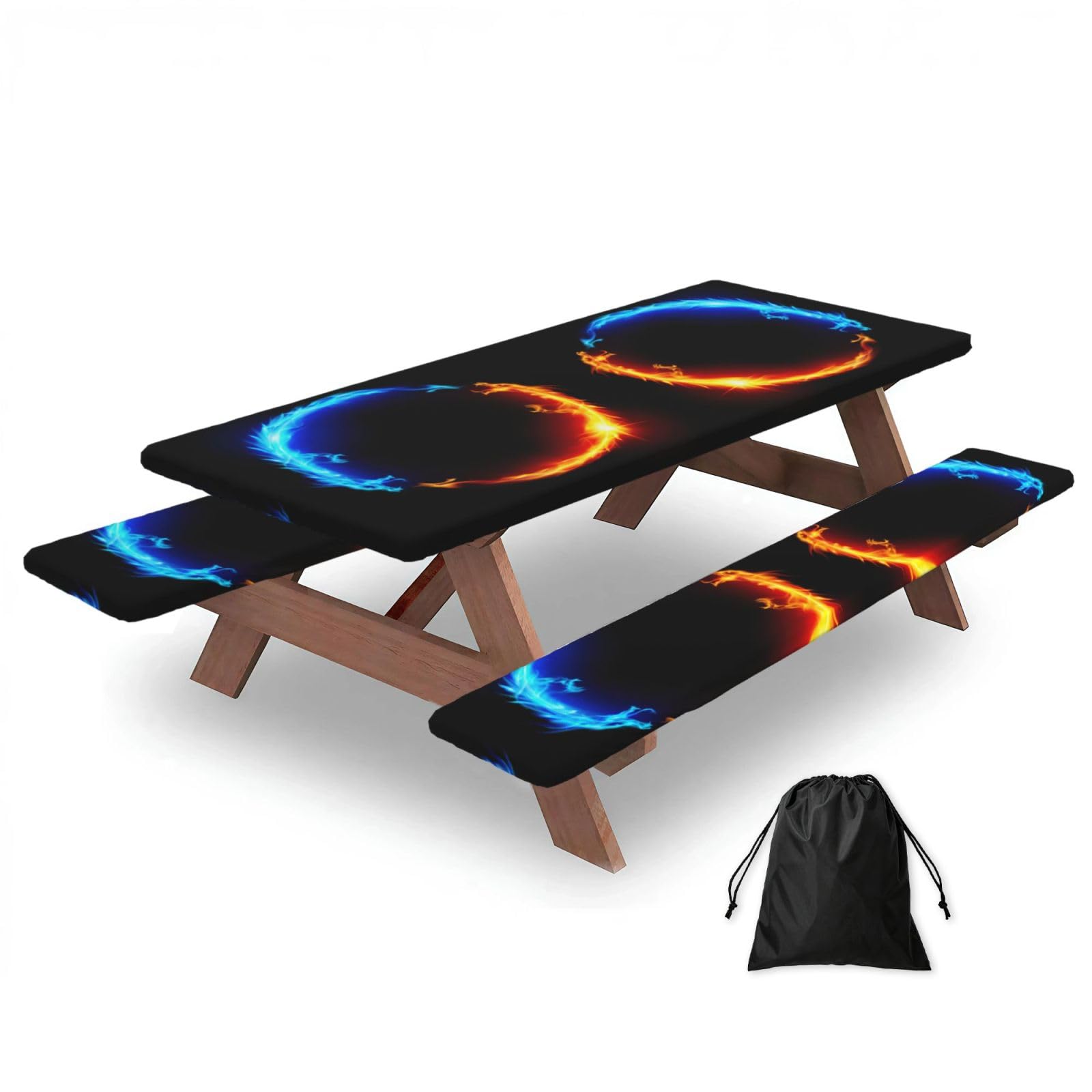Zyjhyy Black Fire And Ice Dragons Print 3 Pack Wipeable Picnic Bench Cover And Table Cover Lightweight Table Cloth For Camping Outdoor