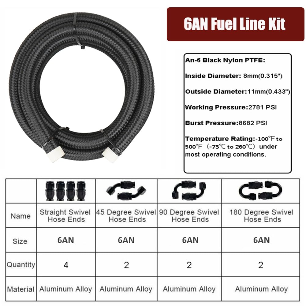 Amazon.com: 6AN PTFE Fuel Line Hose Kit,20FT AN6 5/16
